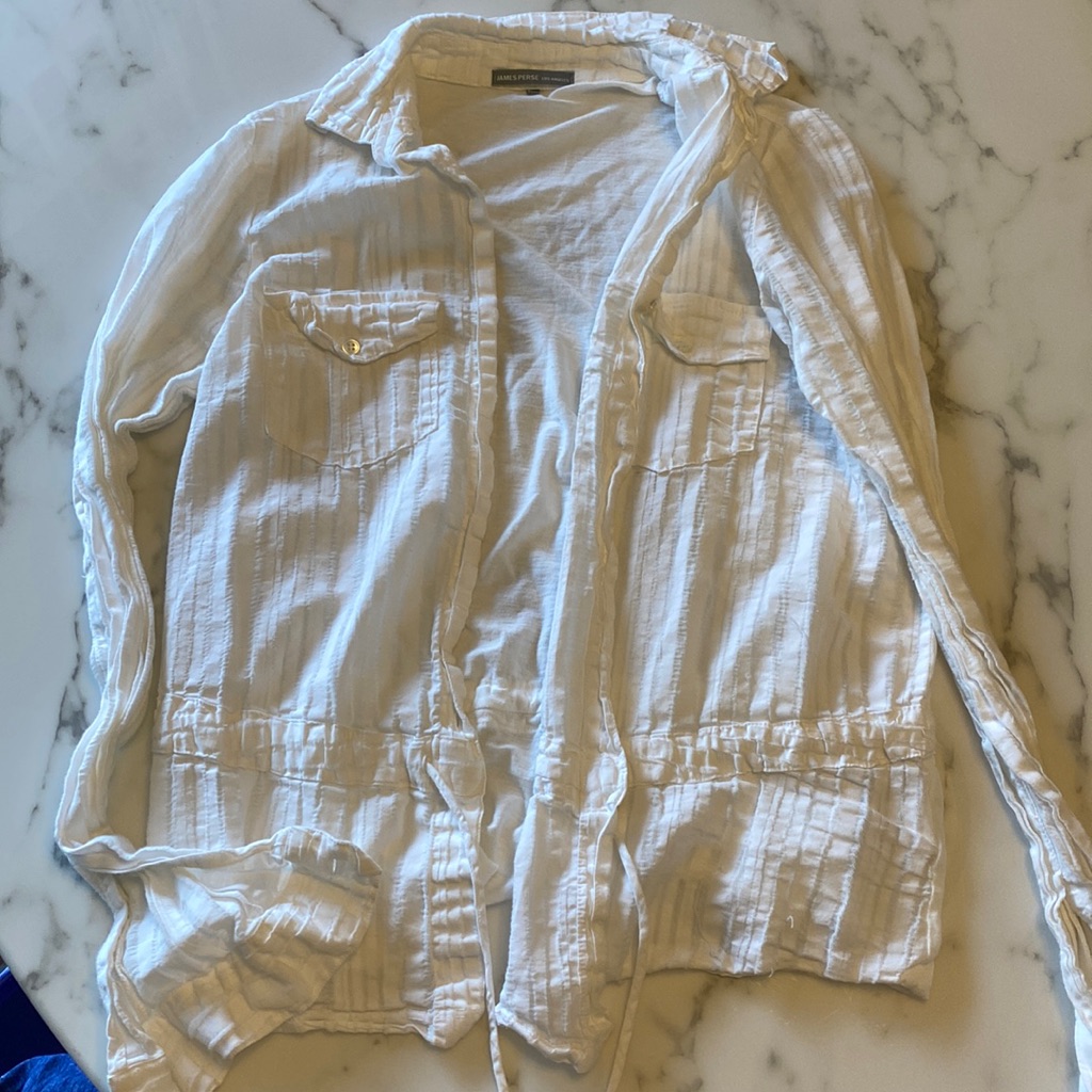 James Perse La White Cotton Button Up With Cinched Waist, Size 1